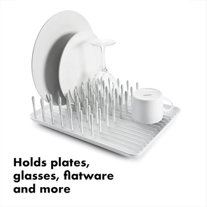 OXO Good Grips Compact Dish Rack Biscuit | For Dishware | 13-3/4 x 10-3/8 x 3-1/2 Inch | Non-Skid Feet | Pack of 4