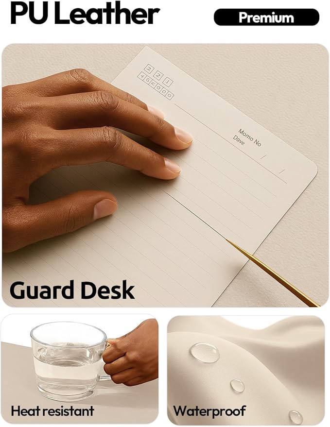 YSAGi Leather Desk Pad Protector, Office Desk Mat, Large Mouse Pad, Non-Slip PU Leather Desk Blotter, Waterproof Laptop Desk Writing Pad for Office and Home (23.6" x 13.8", Eggshell)