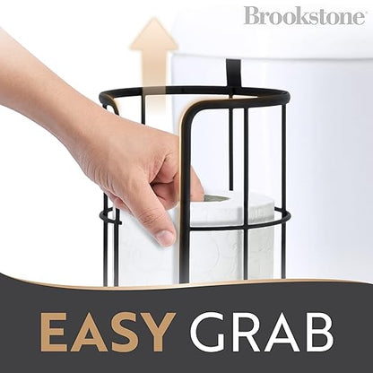 BROOKSTONE Over The Toilet Paper Holder Reserve, Metal Bathroom Toilet Paper Storage That Fits Any Size Rolls, Matte Black