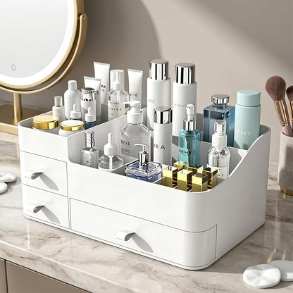 Makeup Organizer with Drawers, Bathroom Counter Organizer, Plastic Cosmetic Display Case, Large Skincare Storage for Vanity Countertop, Ideal for Bedroom Dresser top and Desktop