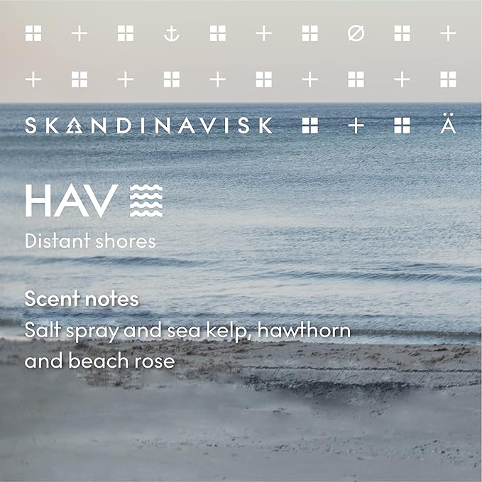 Skandinavisk HAV 'Sea' Scented Candle. Fragrance Notes: Salt Spray and Sea Kelp, Hawthorn and Beach Rose. 7.0 oz.