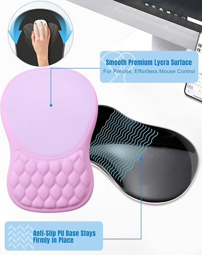 Ergonomic Mouse Pad with Wrist Rest, Slope Design Memory Foam Support, Smooth Lycra Surface, Non-Slip PU Base, Comfortable Mouse Mat for Office, Home, Computer Desk