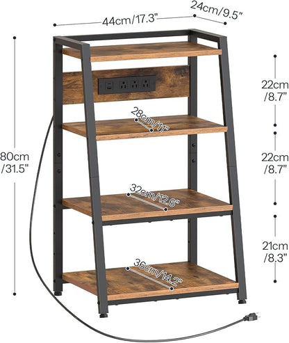 HOOBRO 4-Tier AV Media Stand with Charging Station and LED Light, Wooden Stereo Cabinet, Game Console Stand, Media Audio Rack, Record Player, Entertainment Center, Rustic Brown and Black BF106UDCJ01