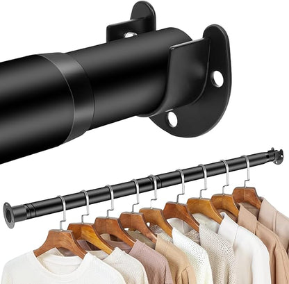 Adjustable Closet Rod - 17 to 84 Inch Heavy Duty Tension Rod for Hanging Clothes, Black Curtain Rod Ideal for Closets, Wardrobes, Bathrooms, and Laundry Rooms (17-84IN)