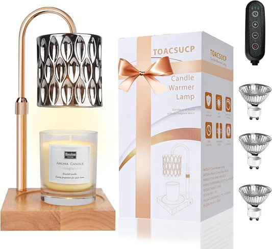 TOACSUCP Candle Warmer Lamp with 3 Bulbs, Adjustable Height Dimmable Candle Warmer with Timer, Compatible with Large Jar Candles, Candle Lamp with Charming Gift Box Ribbon for Her/Him