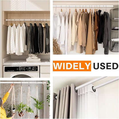 Closet Rod, Closet Rods for Hanging Clothes, 17 to 52 inch Adjustable Closet Hanging Rod, Heavy Duty Clothes Rod Clothing Bar, Closet Poles for Hanging Clothes for Wardrobes, Shower Curtain