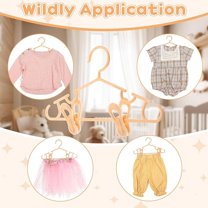 Hsei 5/10/40 Pack Baby Hangers with 10/20/80 Clips, Plastic Kids Pants Hangers for Nursery Closet Top and Bottom Clothes Hanger Set for Newborn Infant Toddler(120 Packs Total,Orange,10.6 Inch)