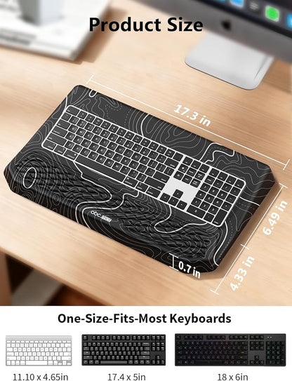 2-in-1 Ergonomic Keyboard Stand with Wrist Rest, Comfy Keyboard Riser Holder with Massage Design, Black Topographic