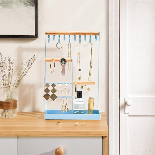 ProCase Cute Jewelry Stand, Aesthetic Jewelry Organizer for Dresser Vanity, Jewelry Holder Display for Necklaces Earrings, Gifts for Teen Girls Women, Bedroom Dorm Decor -Medium, Blue