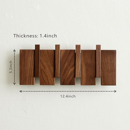 QUELLANCE Wooden Coat Hooks Wall Mounted, Coat Rack Hanger Wall Mount with 4 Hooks, Heavy Duty Coat Hooks for Hanging Coats/Keys/Hats/Robe&Towels/Plants/Bags, Home Decor Gift, Walnut