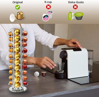 Coffee Pod Stand for Nespresso OriginalLine Capsule, Large Compacity Nespresso Coffee Pods Holder, Coffee Pod Organizer Holding 40 Small Originalline Pods, Silver