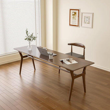 Solid Wood Study Desk - 78.8" Double Long Computer Table for Home Office, 2-Person PC Workstation, Walnut