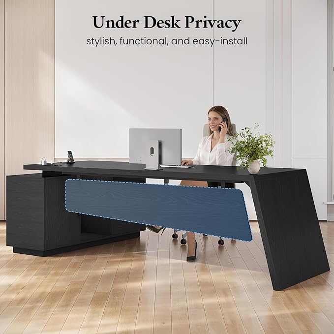 78 inch L Shaped Executive Desk with Power Outlets, Large Home Office Desk with Storage Drawers and File Cabinet, Modern Computer Desk with Shelves, Black Business Furniture
