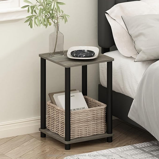 Furinno Turn-N-Tube Night Stand, 2-Tier Open Shelf Design Nightstand, Toolless Bedside Table, End Table, Side Table, for Bedroom, Closet, Dorm, French Oak
