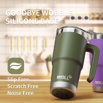 16 oz Tumbler with Handle Reusable Stainless Steel Vacuum Insulated Tumbler Cups with Lid and Straw Travel Coffee Mug for Women(Grass Green)