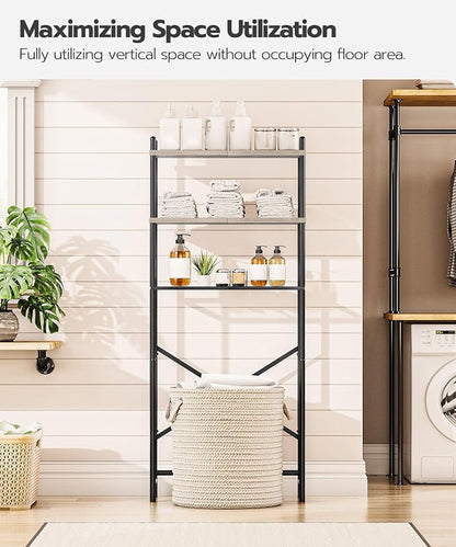HOOBRO Over the Toilet Storage, 3-Tier Over Toilet Bathroom Organizer, Freestanding Above Toilet Shelf with Adjustable Feet, Space Saving, Easy Assembly, Greige and Black BG63TS01