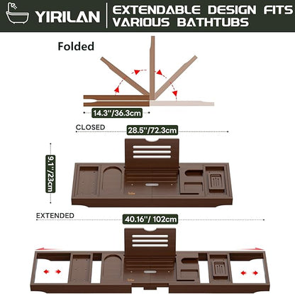 Bathtub Trays for Tub,Bath Tray, Foldable Bathtub Caddy,Brown