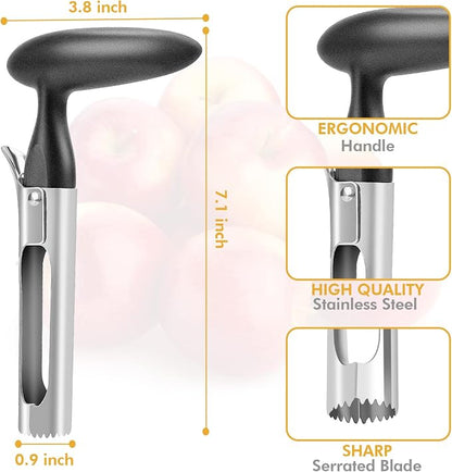 Apple Corer, Premium Stainless Steel Apple Corer Tool,Sturdy Ergonomic Handle, Easy to Use and Clean, Durable,Remover for Pears, Bell Peppers, Fuji, Honeycrisp, Pink Lady Apples (black)