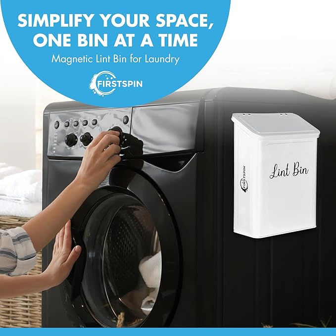 Magnetic Lint Bin for Laundry Room – Black Metal Lint Holder with Lid – Wall Mount & Magnetic Trash Can – Modern Farmhouse Style for Laundry Room Organization and Storage
