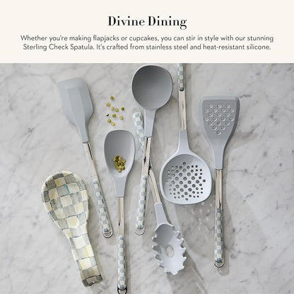 MACKENZIE-CHILDS Kitchen Spatula, Silicone Spatula for Cooking, Gray-and-White Sterling Check