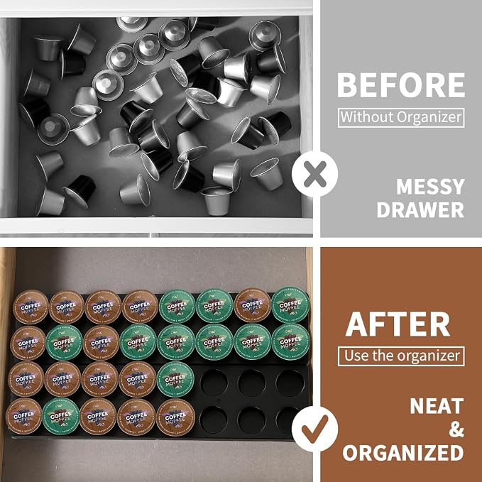 Berglander Coffee Capsule Holder for Drawer, 32 Pods Coffee Pod Storage Organizer for Kitchen Drawer Holders for Nespresso Originalline, Black Plastic Kitchen Organizer