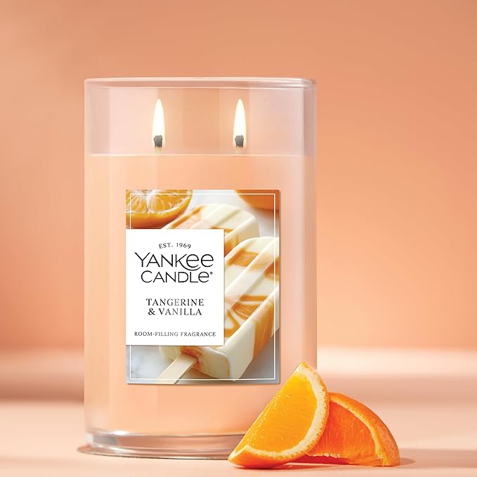 Yankee Candle Large Tumbler Scented Candle with up to 80 Hour Burn Time, Premium Plant Wax Blend for Consistent Burn, 20 oz Tumbler Candle with Room Filling Fragrance, Tangerine & Vanilla