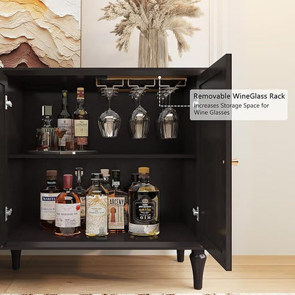 ARTPOWER 58'' Mid-Century Modern Buffet Storage Cabinet with 4 Doors and Adjustable Shelves, Accent Style Sideboard for Entryway, Dining Room, Living Room, Espresso Brown