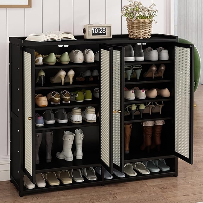 Bamboo Shoe Cabinet, 8-Tier Shoe Storage Cabinet with Doors, Freestanding Bamboo Shoe Rack Organizer with Shelves for Entryway, Hallway, Closet, Living Room