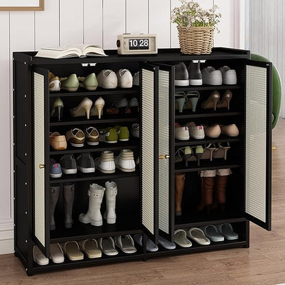 Bamboo Shoe Cabinet, 8-Tier Shoe Storage Cabinet with Doors, Freestanding Bamboo Shoe Rack Organizer with Shelves for Entryway, Hallway, Closet, Living Room