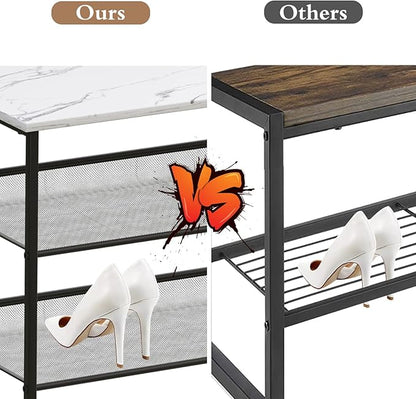 Garden 4 you 3 Tiers White Marble Shoe Rack,Freestanding Organizer Multi-Purpose Adjustable Flat and Slant Storage Rack Shoe Shelf, High Heels Potted Plant for Entryway Hallway Living Room Closet