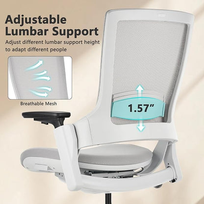 CLATINA Office Chair Swivel Executive Chair, Adjustable Ergonomic Computer Chair with 3D Armrest and Lumbar Support, Mesh Backrest Task Chair for Home Office Conference Room Grey