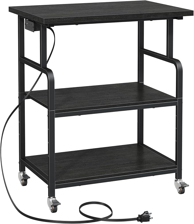 YAOHUOO 3 Tier Large Printer Stand with Power Outlet/Adjustable Shelf | 23.6"x19.6" Large Top,Fit 2-3 printers,Rolling Cart with Wheels,Table for Home Office,Fit 3D Printer/Heat Press/Laser,Black