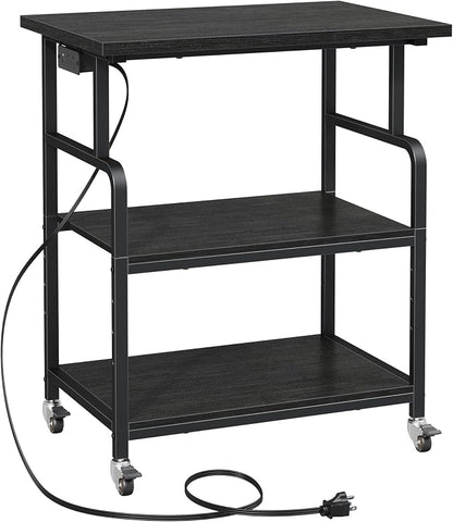 YAOHUOO 3 Tier Large Printer Stand with Power Outlet/Adjustable Shelf | 23.6"x19.6" Large Top,Fit 2-3 printers,Rolling Cart with Wheels,Table for Home Office,Fit 3D Printer/Heat Press/Laser,Black