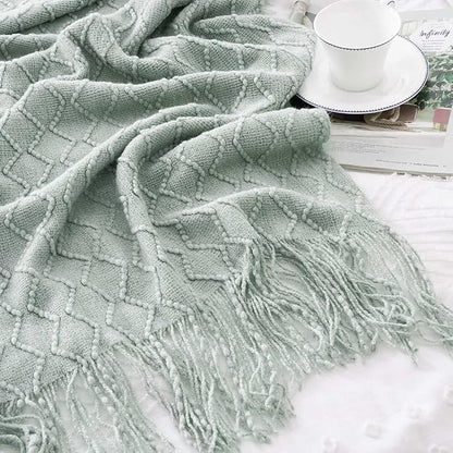 BATTILO HOME Sage Green Throw Blanket for Couch, Light Blue Knit Throw Blanket, Decorative Textured Sage Throw for Home Decor, 50"x60"