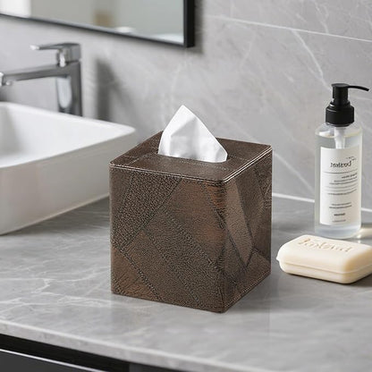 Square Tissue Box Cover, Stylish Leather Tissue Box Holder with Magnetic Bottom, Used As A Decorative Tissue Holder for Living Rooms, Bedrooms, and Desks (Brown Vintage)