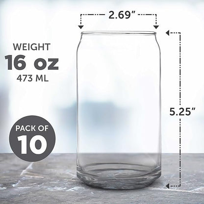 DISCOUNT PROMOS Beer Can Glasses Set of 10, 16 oz. Pint Sized, Soda Can Shape, Glassware, Clear