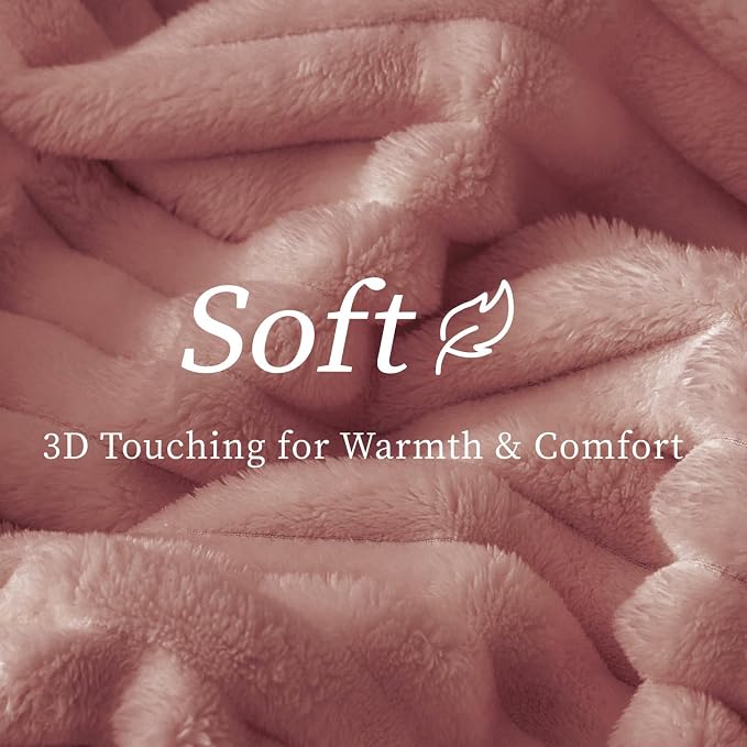 BEDELITE Fleece Throw Blanket for Couch - 300GSM Soft & Warm Fluffy Dusty Pink Blanket, Decorative and Giftable Striped Blankets for Women, Men, 50"x70"