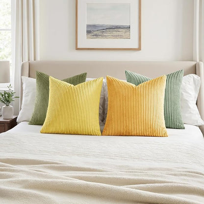 MIULEE Boho Farmhouse Yellow Green Throw Pillow Covers 20x20 Inch Set of 4 Mordern Nordic Cushion Covers Soft Corduroy Spring Home Decor for Couch Bed Sofa Living Room