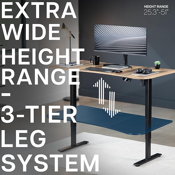 VIVO Electric 63 x 32 in Standing Desk, Touch Screen Adjustment, 220 lb Frame Support, 2E Series, Reclaimed Wood Top Black Frame, DESK-KIT-2EBP