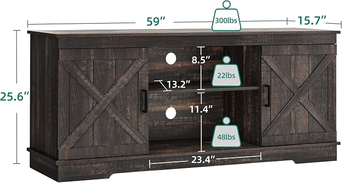 YITAHOME Farmhouse TV Stand for 65 Inch TV, Mid Century Modern Entertainment Center with Double Barn Doors, Rustic TV Media Console TV Cabinet for Living Room, Dark Oak