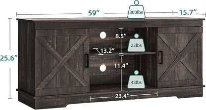 YITAHOME Farmhouse TV Stand for 65 Inch TV, Mid Century Modern Entertainment Center with Double Barn Doors, Rustic TV Media Console TV Cabinet for Living Room, Dark Oak