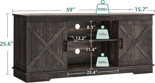 YITAHOME Farmhouse TV Stand for 65 Inch TV, Mid Century Modern Entertainment Center with Double Barn Doors, Rustic TV Media Console TV Cabinet for Living Room, Dark Oak