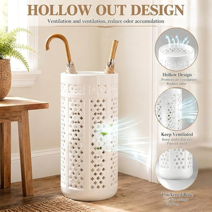 Sawysine White Ceramic Umbrella Stand with Hollow-out Design Heavy Porcelain Umbrella Holder for Entryway 17" Heavy Porcelain Holder for Umbrellas Canes Home Decor Walking Sticks
