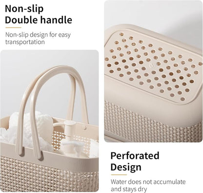 UUJOLY Plastic Organizer Storage Baskets with Handles, Shower Caddy Bins Organizer for Bathroom and kitchen, Beige