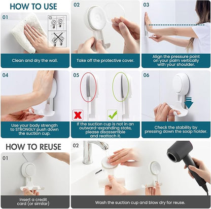 TAILI Suction Cup Razor Holder in Shower 2 Pack, Towel, Loofah, Shaver Holder for Bathroom Wall, Powerful Suction Cup Shower Hooks, Easy to Install and Reuse, White