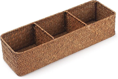 Seagrass Storage Basket Woven Shelf Baskets for Bathroom Vanity Dresser Organizer 14.6inch x 4.7inch x 3.1inch