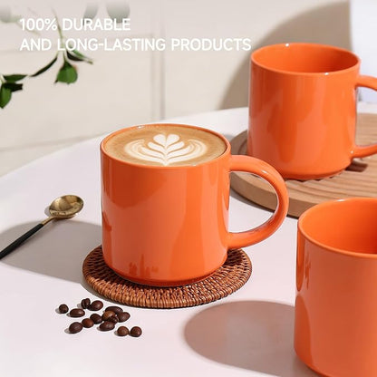 Coffee Mugs Set of 4, Stoneware Coffee Cups with Comfortable Handle, 16oz Ceramic Mugs for Kitchen & Office, Dishwasher & Microwave Safe - Orange