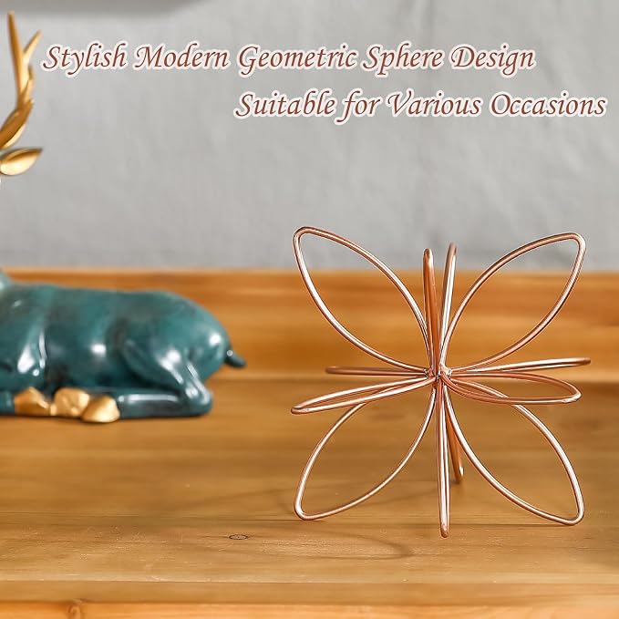 8" Metal Sphere Decor, Metal Floral Tabletop Sculpture, Abstract Tabletop Decorative Spheres for Home Decor (Rose Gold)