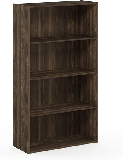 Furinno PASIR Book Shelf, 4-Tier Bookshelf, Bookcase with Open Shelf, 9.4 x 23.6 x 41.7, for Living Room, Bedroom, Home Office, Columbia Walnut