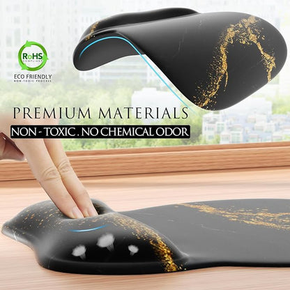 MROCO Ergonomic Mouse Pad with Gel Wrist Rest, 9.4 x 8.1 in, Black Gold | Ergonomic Shape Design, Multiple Pattern Options, Gel Wrist Comfort, Smooth Lycra Surface, Non-Slip PU Base